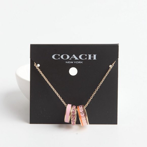 BRAND NEW COACH SIGNATURE ENAMEL PINK MULTI / GOLD NECKLACE - Picture 1 of 10